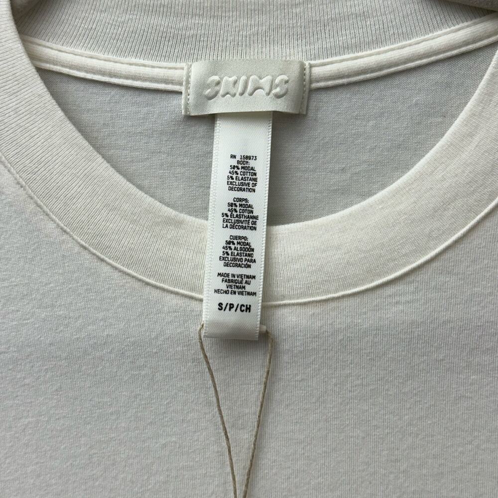 Skims Sz Small Boyfriend Long Sleeve T Shirt in Marble Off White Elevated Basics - Picture 4 of 5